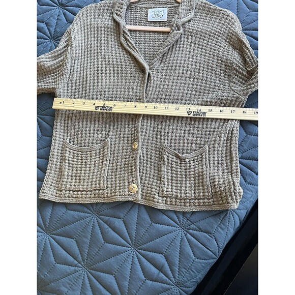 MARGARET O'LEARY Tan  knit button front cardigan sweater sz M Pockets Collar‎ - Picture 8 of 9
